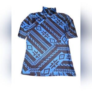 Blue and Black Geometric Patterned Shirt Size XS
